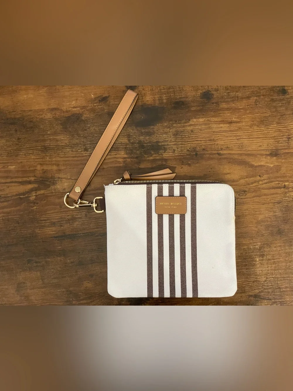 HENRI BENDEL Set of 2 Striped Canvas Travel Pouches